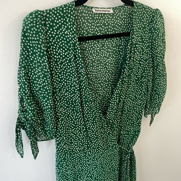 Reformation Green Sammy Wrap Dress White Small Floral Print, Size S - Picture 10 of 13